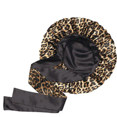 Leopard & Black Oversized Satin Sleep Bonnet