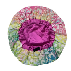 Bright Pastel Leopard Satin-Lined Waterproof Shower Cap