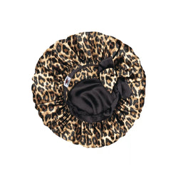 Leopard & Black Oversized Satin Sleep Bonnet